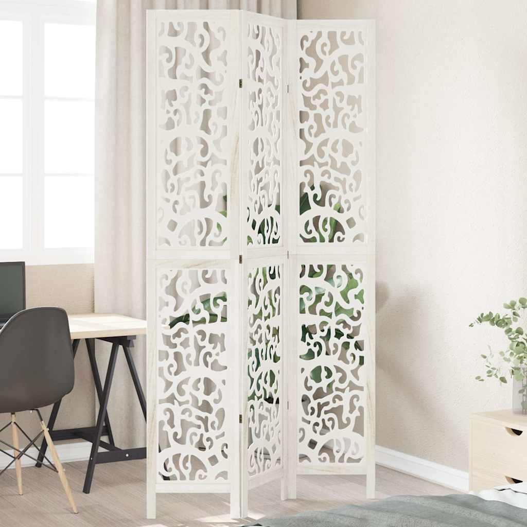 Room Divider 3 Panels White Solid Wood Paulownia